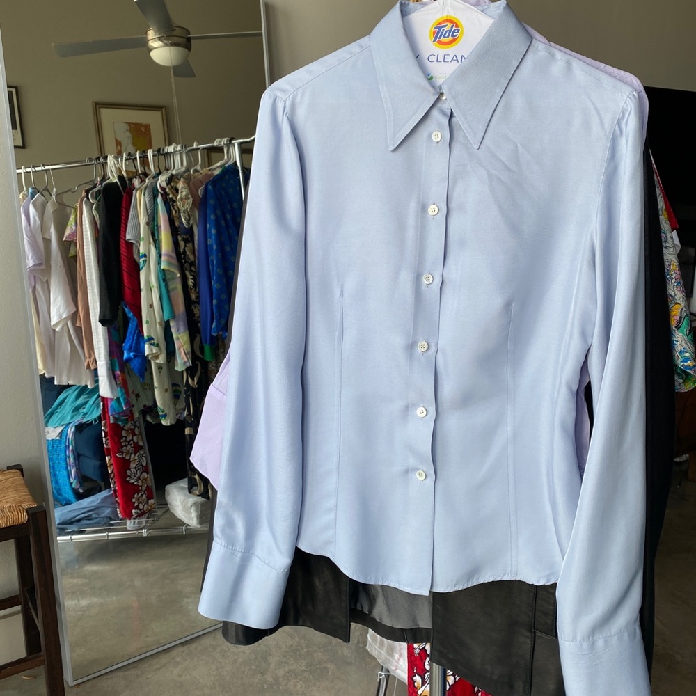 Vintage “Giorgio Armani” Silk Dusty Blue Button Down